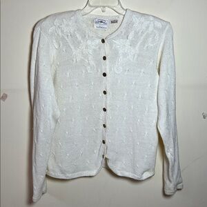 Countryside Classics Size Small Petite White Hand Embroidered Vintage Cardigan